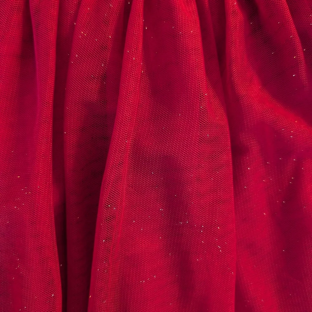 The Children's Place Red Long Sleeve Tulle Waist Dress with Gold Belt Size 5T - Picture 10 of 10